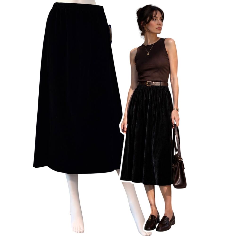 90s Blair Black Midi Skirt NWT Velvet Dark Academia Minimalist Cottagecore XL